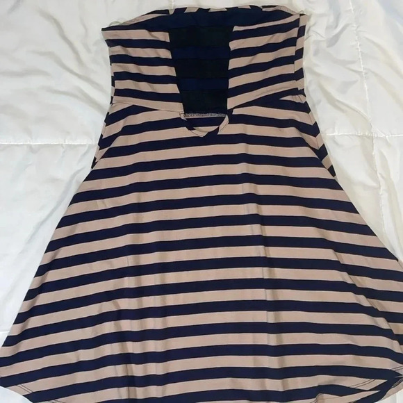 Women's Monteau Strapless Dress, Navy Blue Striped - Size M - Picture 2 of 5